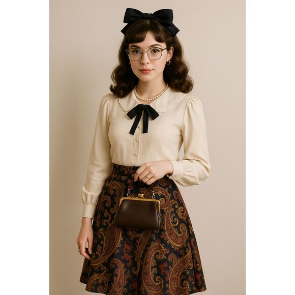 Retro Paisley A Line Circle Skirt Size Large / 12 Preppy Floral Academia - Picture 2 of 8